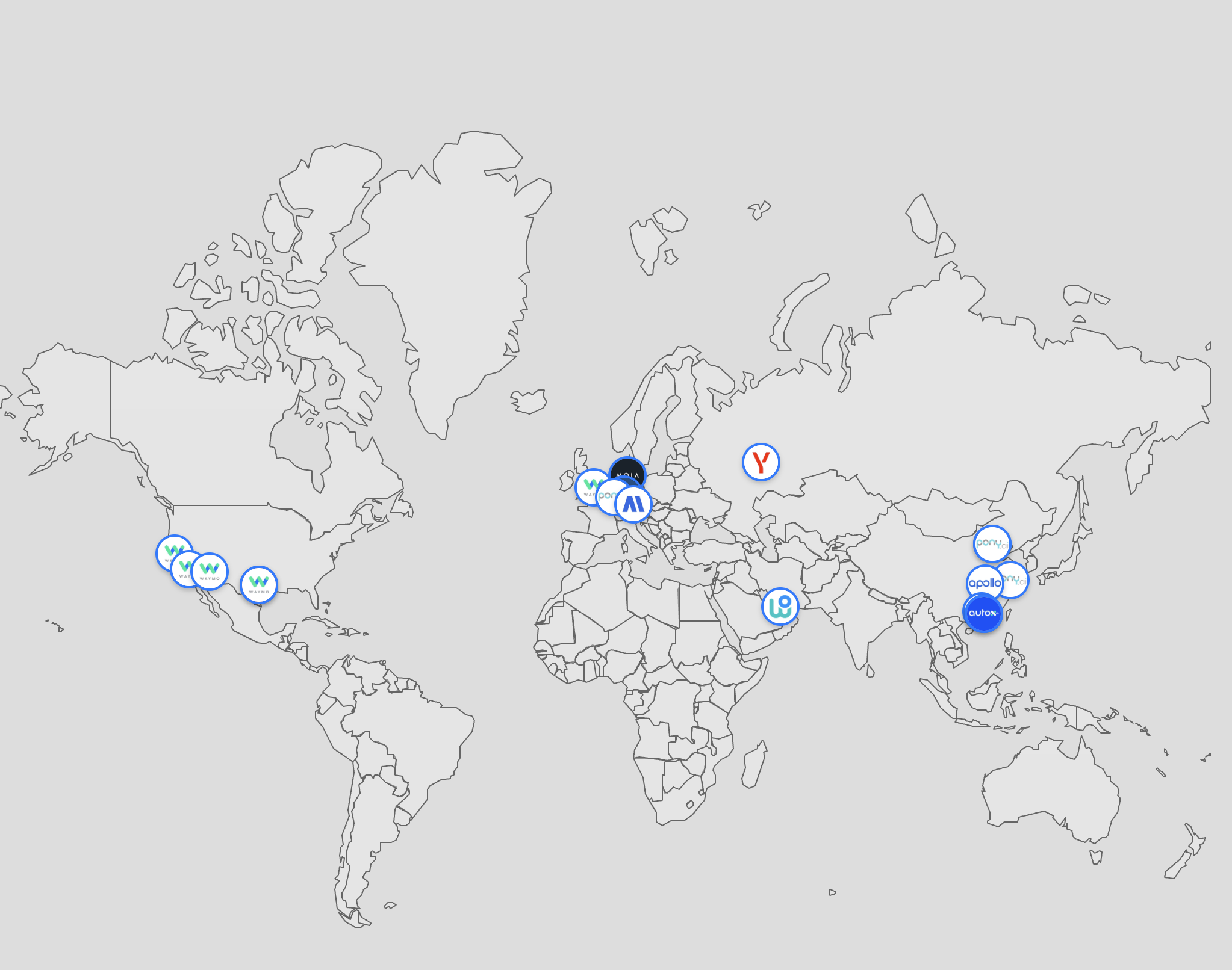 Map of robotaxi cities